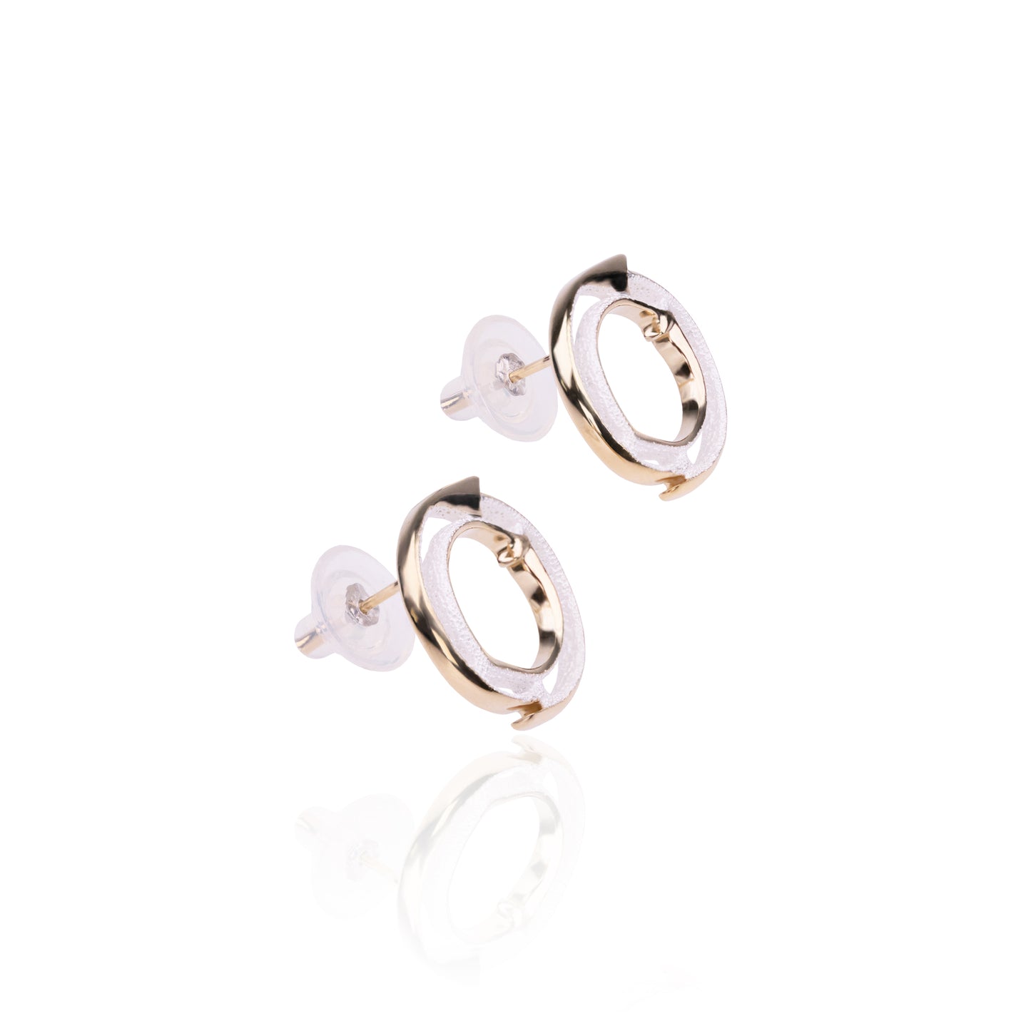 Orme-Brown Contemporary Fine Jewellery ethical Sunrise Small halo stud earrings in sustainable recycled silver with gold plating