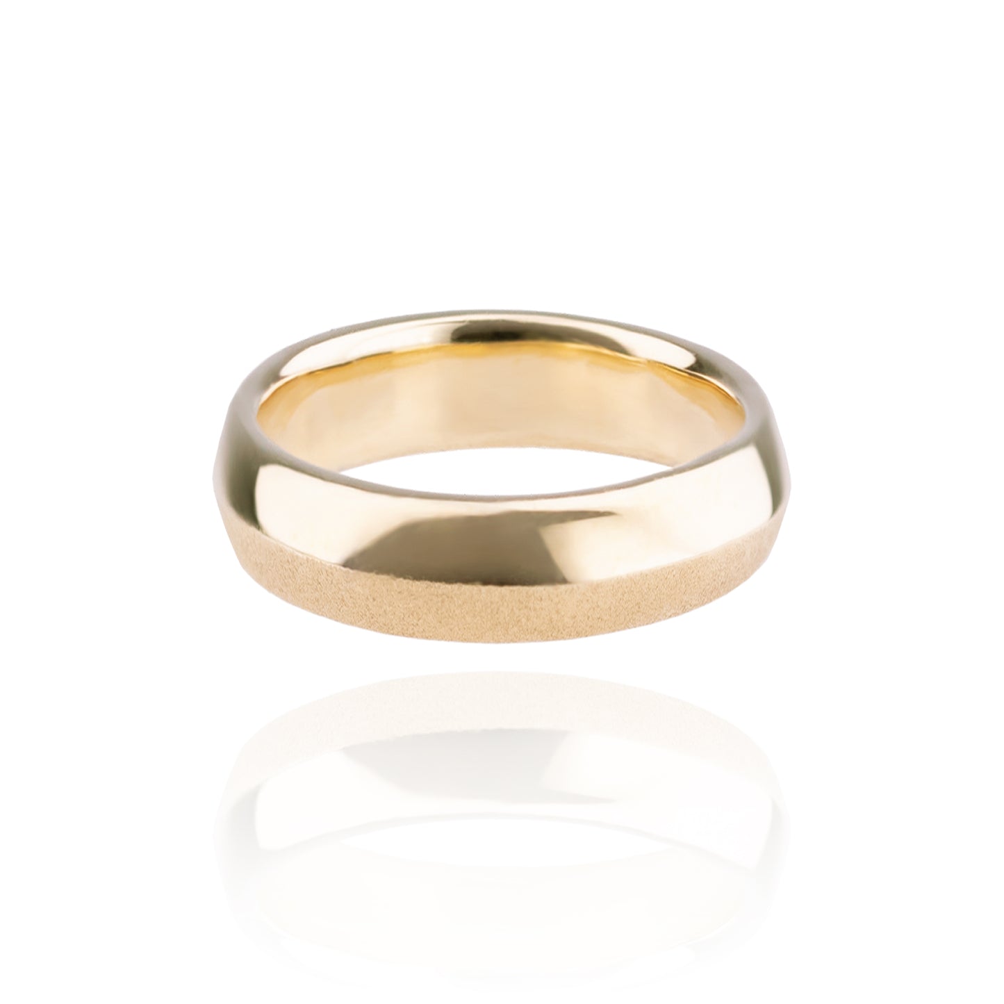 Orme-Brown Contemporary Jewellery Knife edge 6mm Dune Band Wedding Ring 18ct Yellow Gold Recycled Fairmined Eco Sustainable Ethical