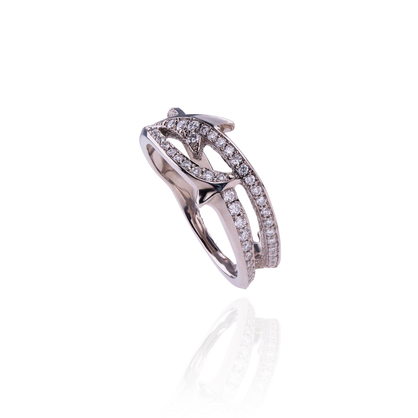 Orme-Brown Contemporary Fine Jewellery Ethical Engagement or eternity ring in sustainable recycled 18ct white gold with grain set round brilliant Australian diamonds