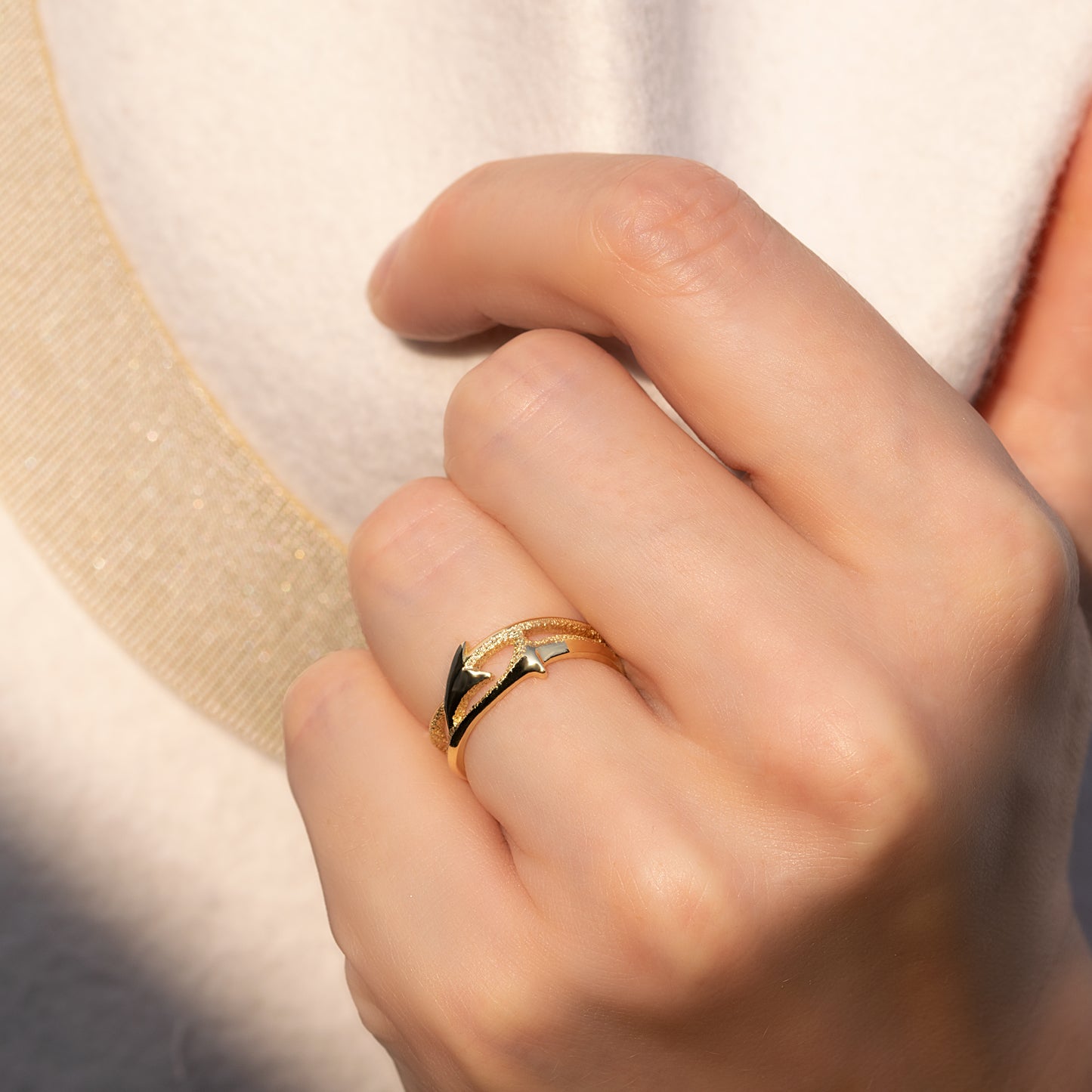 Orme-Brown Contemporary Fine Jewellery Ethical double band wedding band or everyday ring in recycled 9ct rose gold with mixed finishes