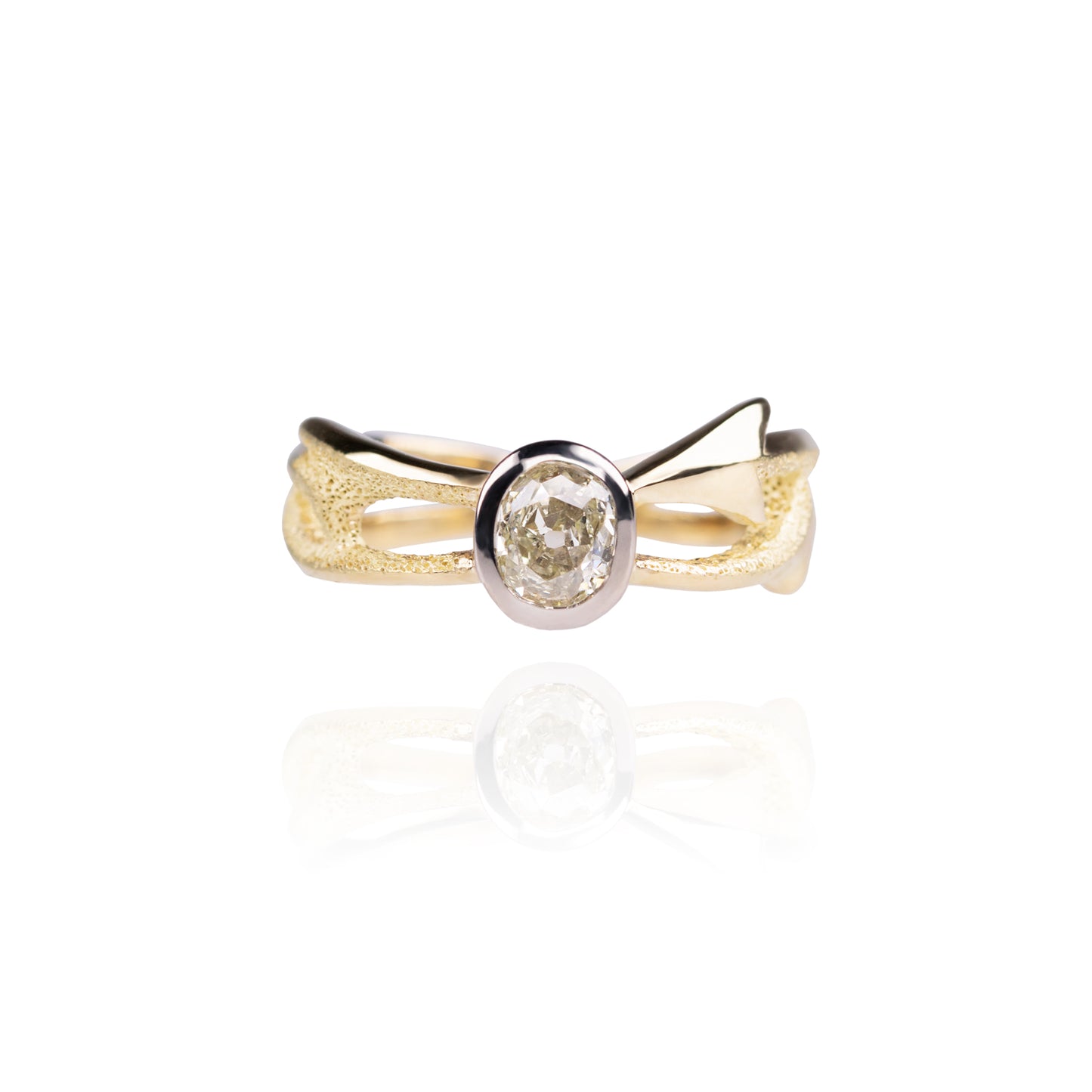 Orme-Brown Contemporary Fine Jewellery Ethical engagement ring in sustainable recycled 18ct yellow and white gold featuring a yellow old cut diamond