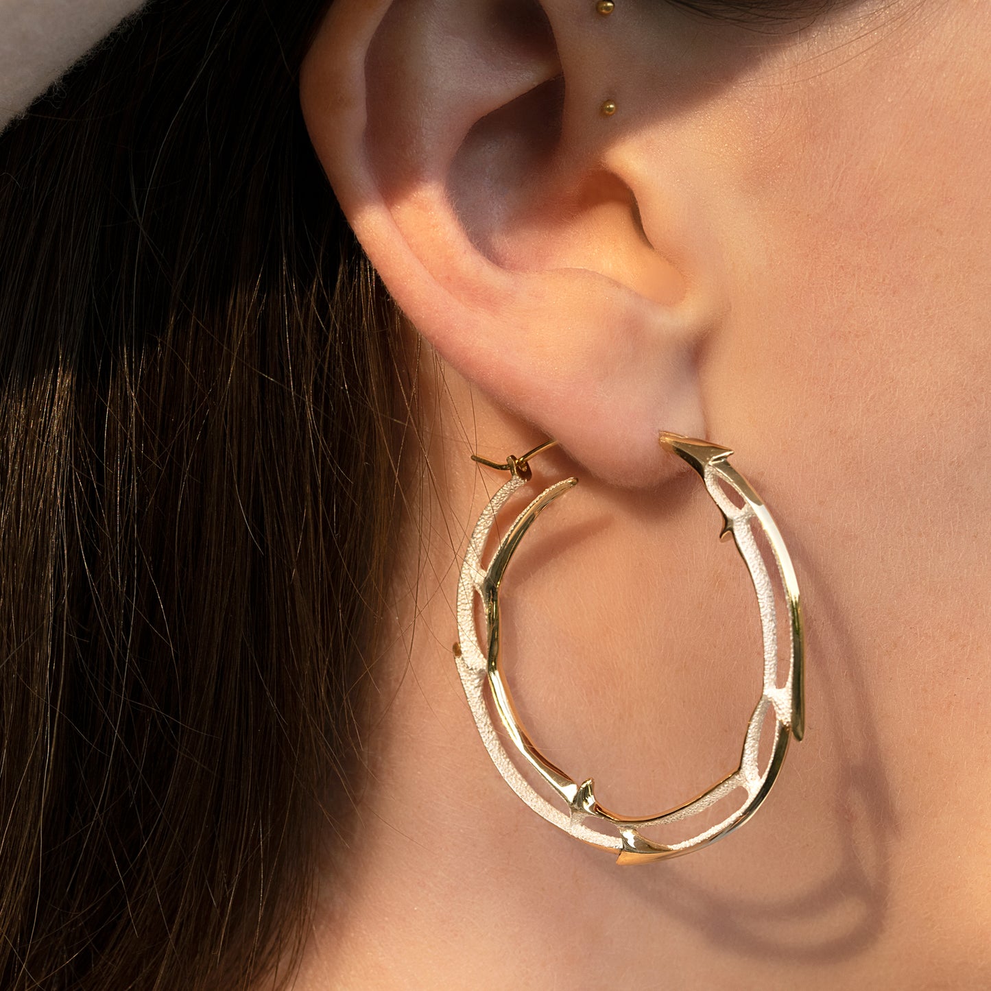 Orme-Brown Contemporary Fine Jewellery The Way Ethical Sunrise Large Statement Hoop Earrings in Sustainable recycled silver with yellow gold plating