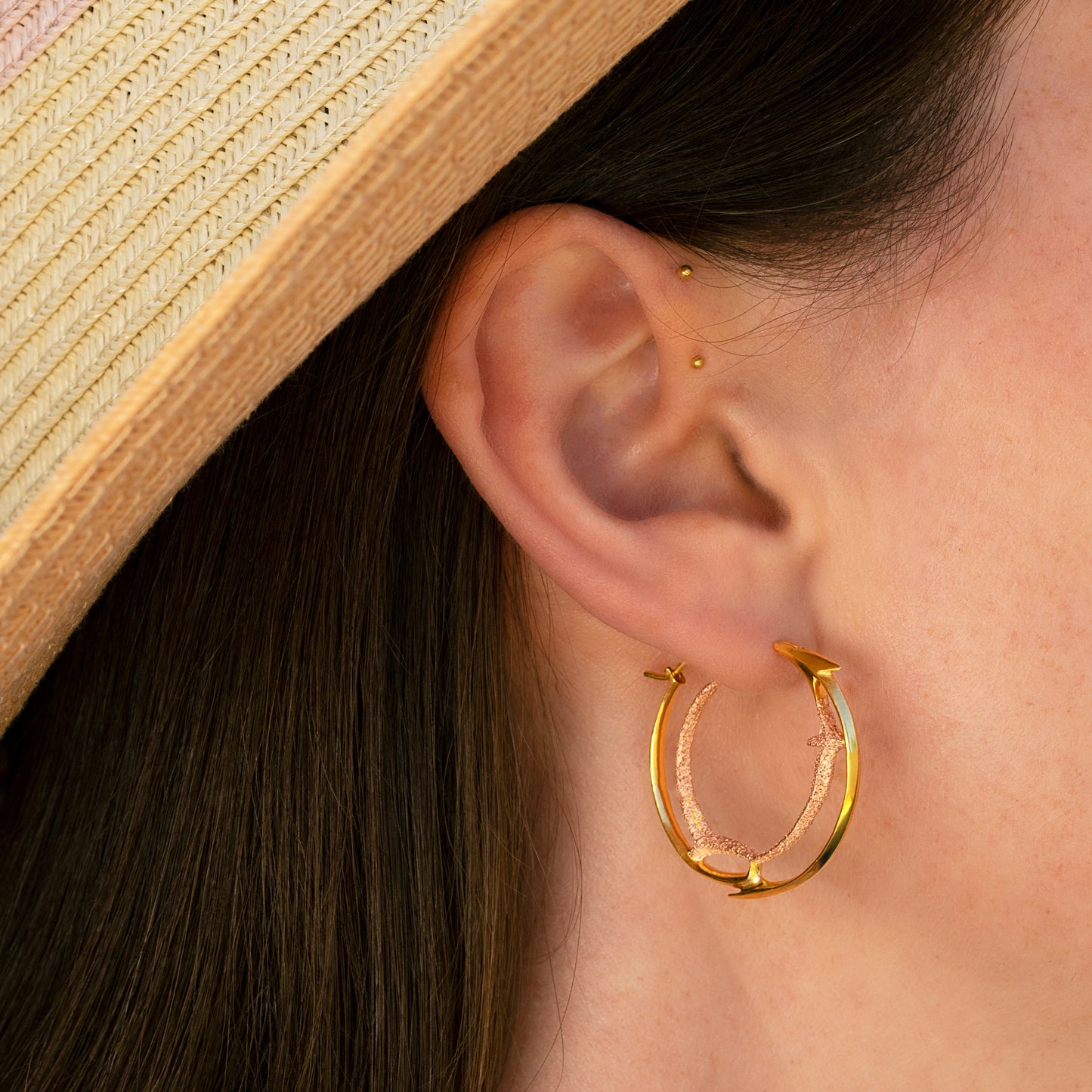 Orme-Brown Contemporary Fine Jewellery ethical medium everyday Sunset hoop earrings in sustainable recycled silver with gold plating