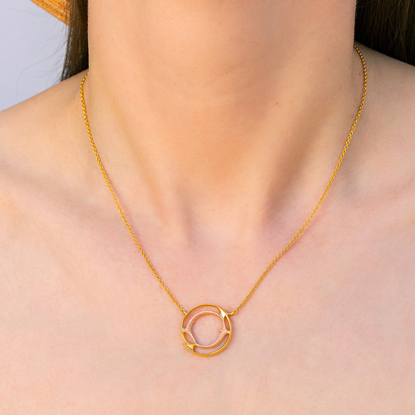 Orme-Brown Contemporary Fine Jewellery ethical medium halo pendant necklace in sustainable recycled silver and gold