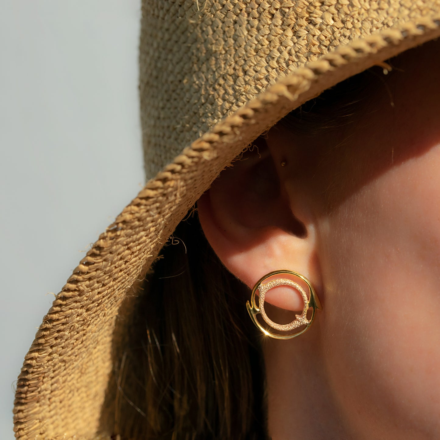 Orme-Brown Contemporary Fine Jewellery ethical Sunset Small halo stud earrings in sustainable recycled silver with gold plating