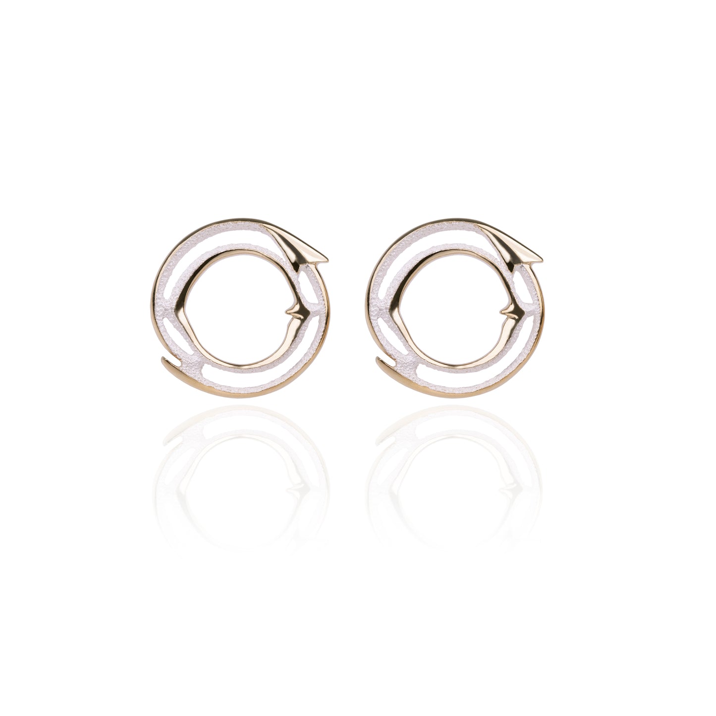 Orme-Brown Contemporary Fine Jewellery ethical Sunrise Small halo stud earrings in sustainable recycled silver with gold plating