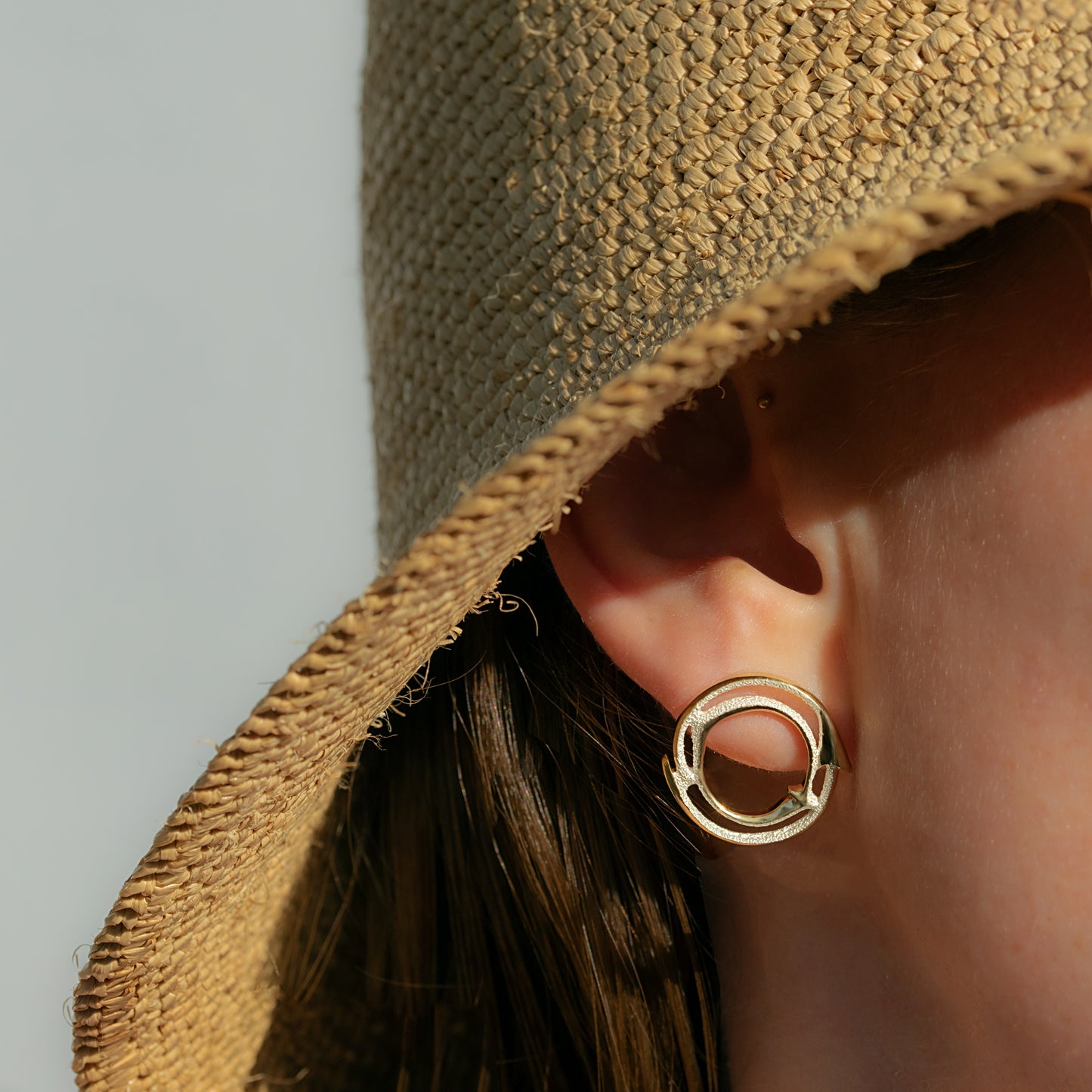 Orme-Brown Contemporary Fine Jewellery ethical Sunrise Small halo stud earrings in sustainable recycled silver with gold plating