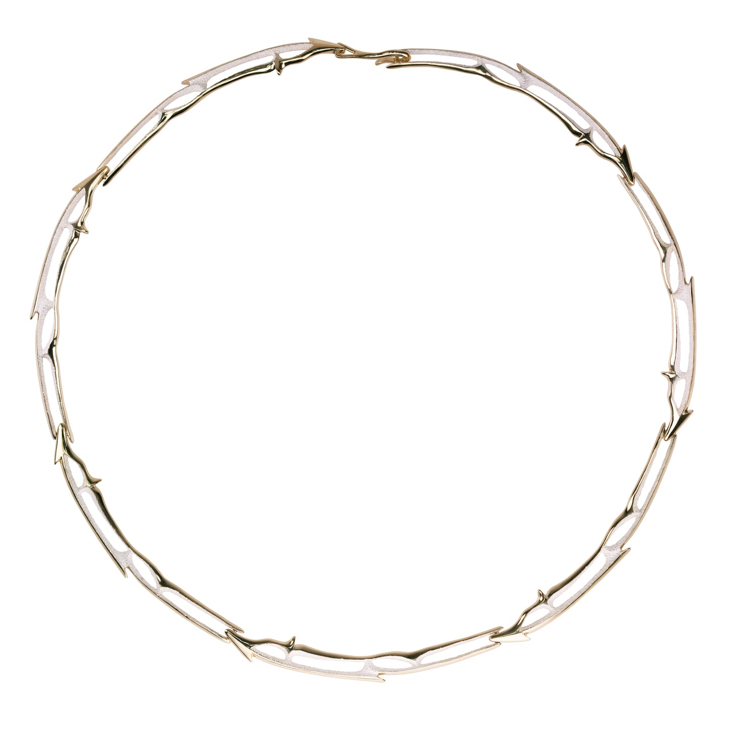Orme-Brown Contemporary Fine Jewellery Ethical Luxury Arrow link necklace in sustainable recycled silver and gold