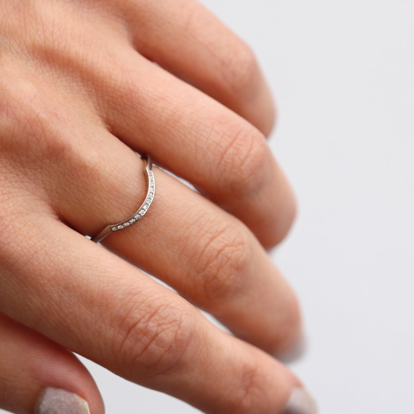 Orme-Brown Contemporary Fine Jewellery Ethical Fitted Wedding Eternity Ring Set in sustainable recycled 18ct white gold, Australian diamonds, knife edge