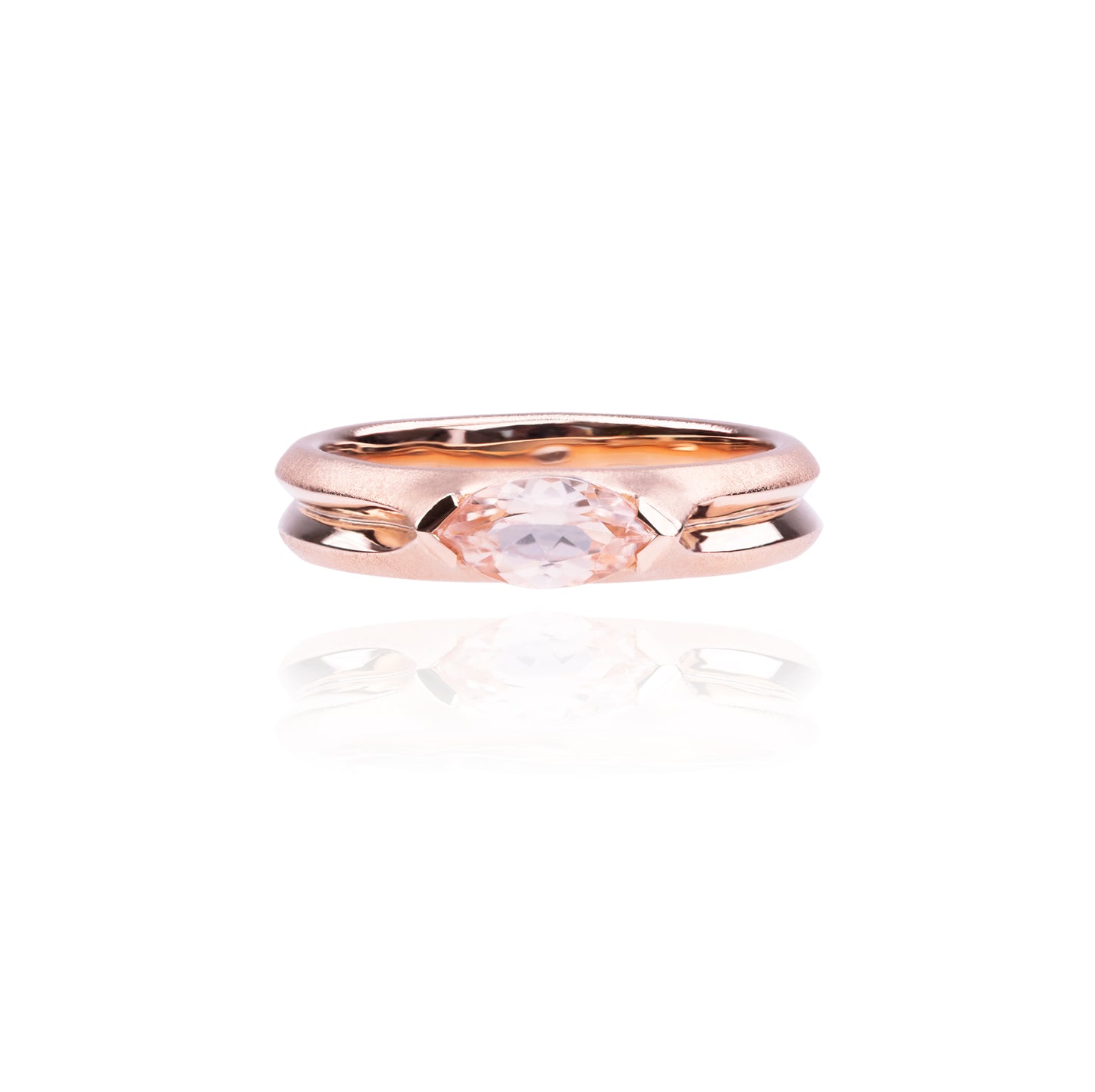 Orme-Brown Contemporary Fine Jewellery Engagement Ring Recycled Rose Gold Marquise Peach Sapphire Ethical Sustainable