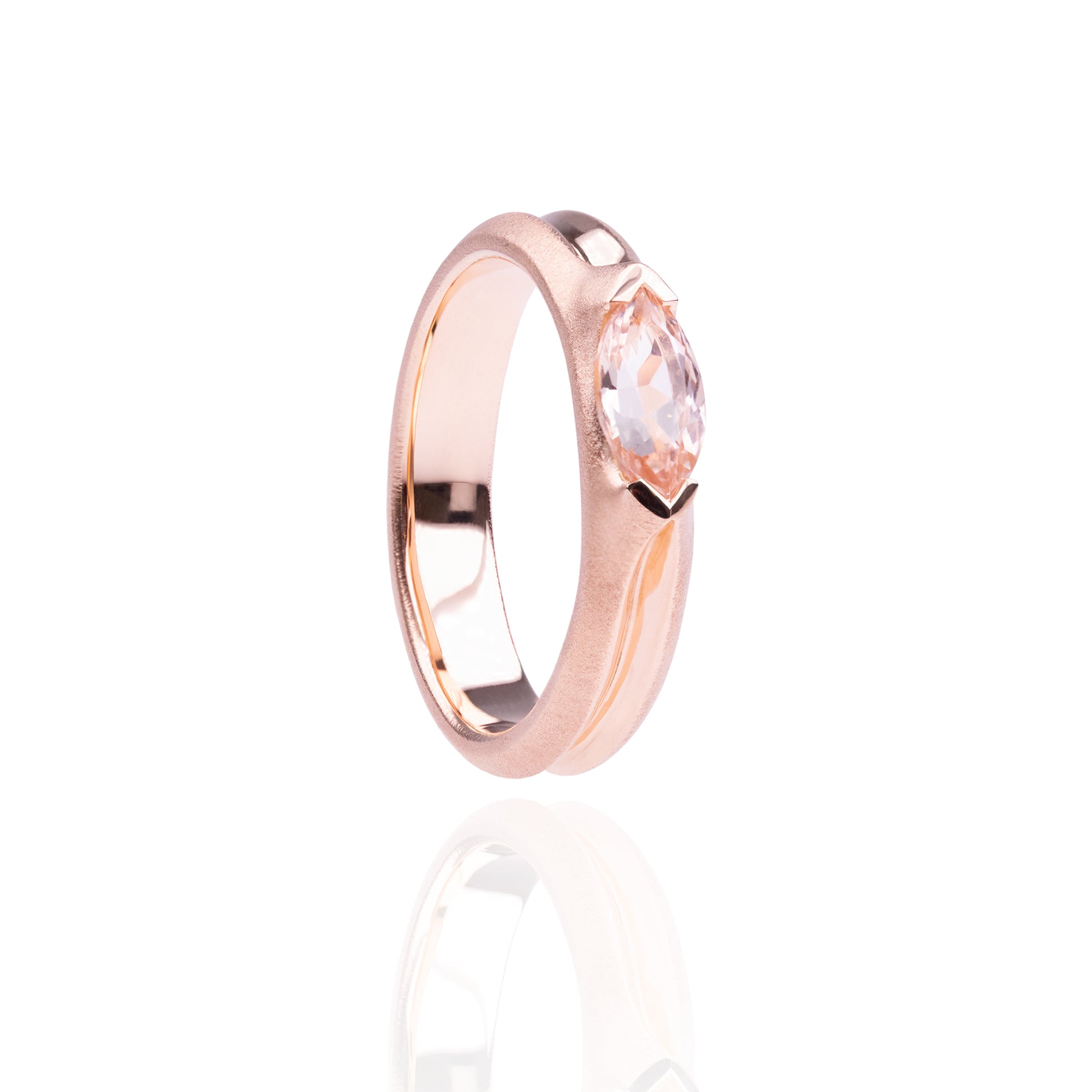 Orme-Brown Contemporary Fine Jewellery Engagement Ring Recycled Rose Gold Marquise Peach Sapphire Ethical Sustainable