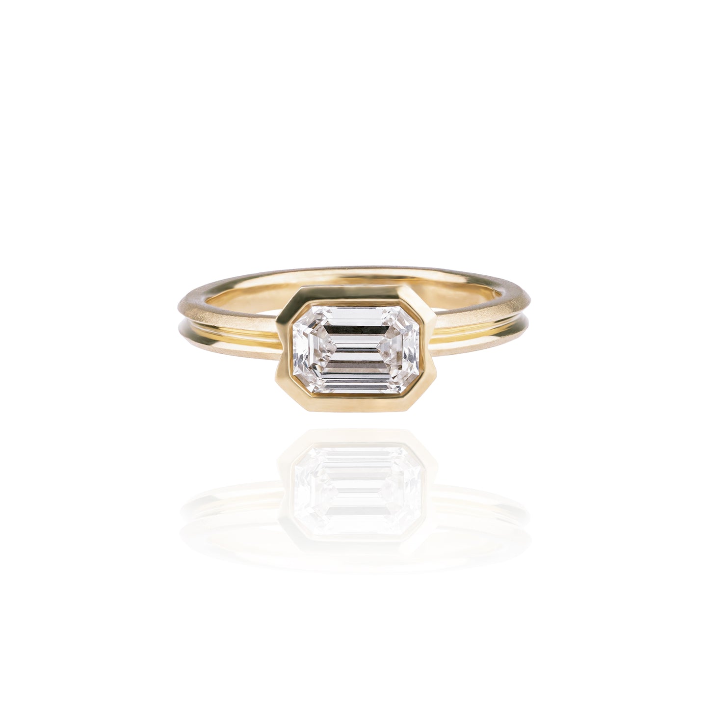 Orme-Brown Contemporary Fine Jewellery Double Dune Engagement Ring Emerald Cut Diamond 18ct Gold Recycled Fairmined Ethical Sustainable