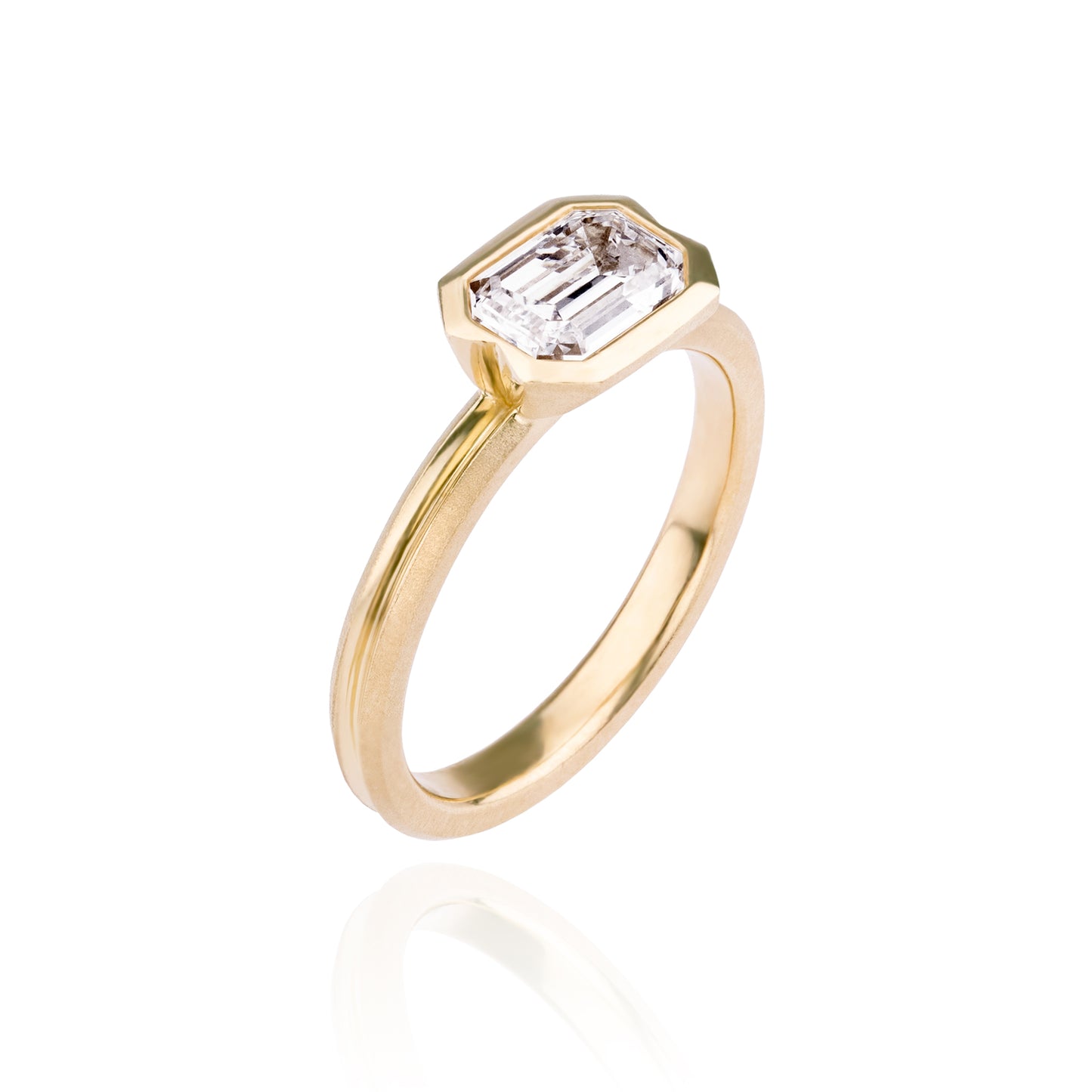 Orme-Brown Contemporary Fine Jewellery Double Dune Engagement Ring Emerald Cut Diamond 18ct Gold Recycled Fairmined Ethical Sustainable