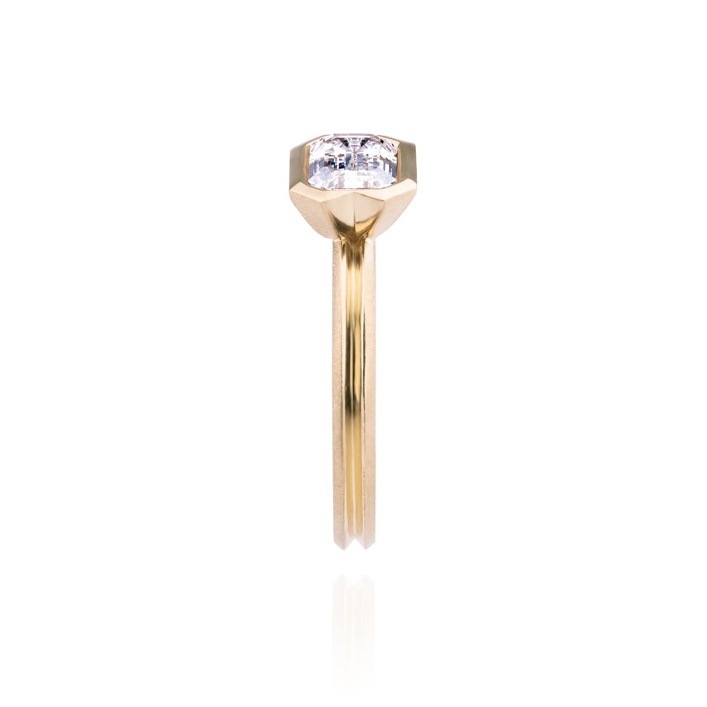 Orme-Brown Contemporary Fine Jewellery Double Dune Engagement Ring Emerald Cut Diamond 18ct Gold Recycled Fairmined Ethical Sustainable