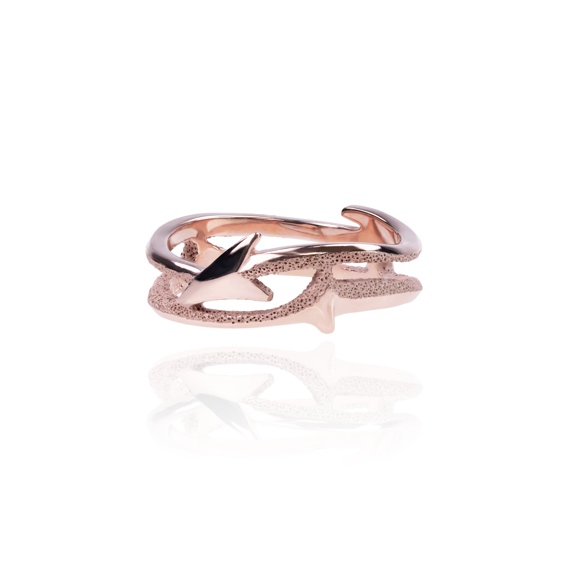 Orme-Brown Contemporary Fine Jewellery Ethical double band wedding band or everyday ring in recycled 9ct rose gold with mixed finishes