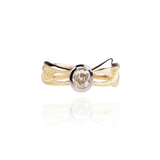 Orme-Brown Contemporary Fine Jewellery Ethical engagement ring in sustainable recycled 18ct yellow and white gold featuring a yellow old cut diamond
