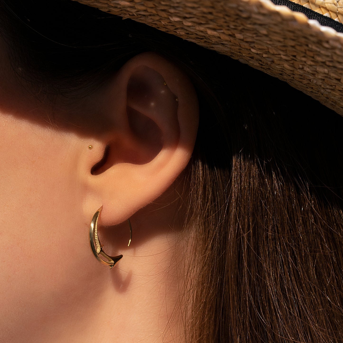 Orme-Brown Contemporary Fine Jewellery Spiral Hoop Earrings Recycled Fairmined Gold Ethical Sustainable Small Medium Everyday