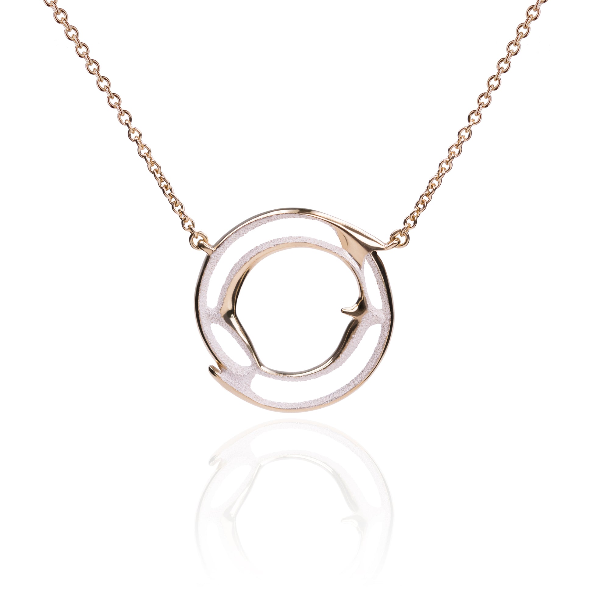 Orme-Brown Contemporary Fine Jewellery ethical medium halo pendant necklace in sustainable recycled silver and gold 