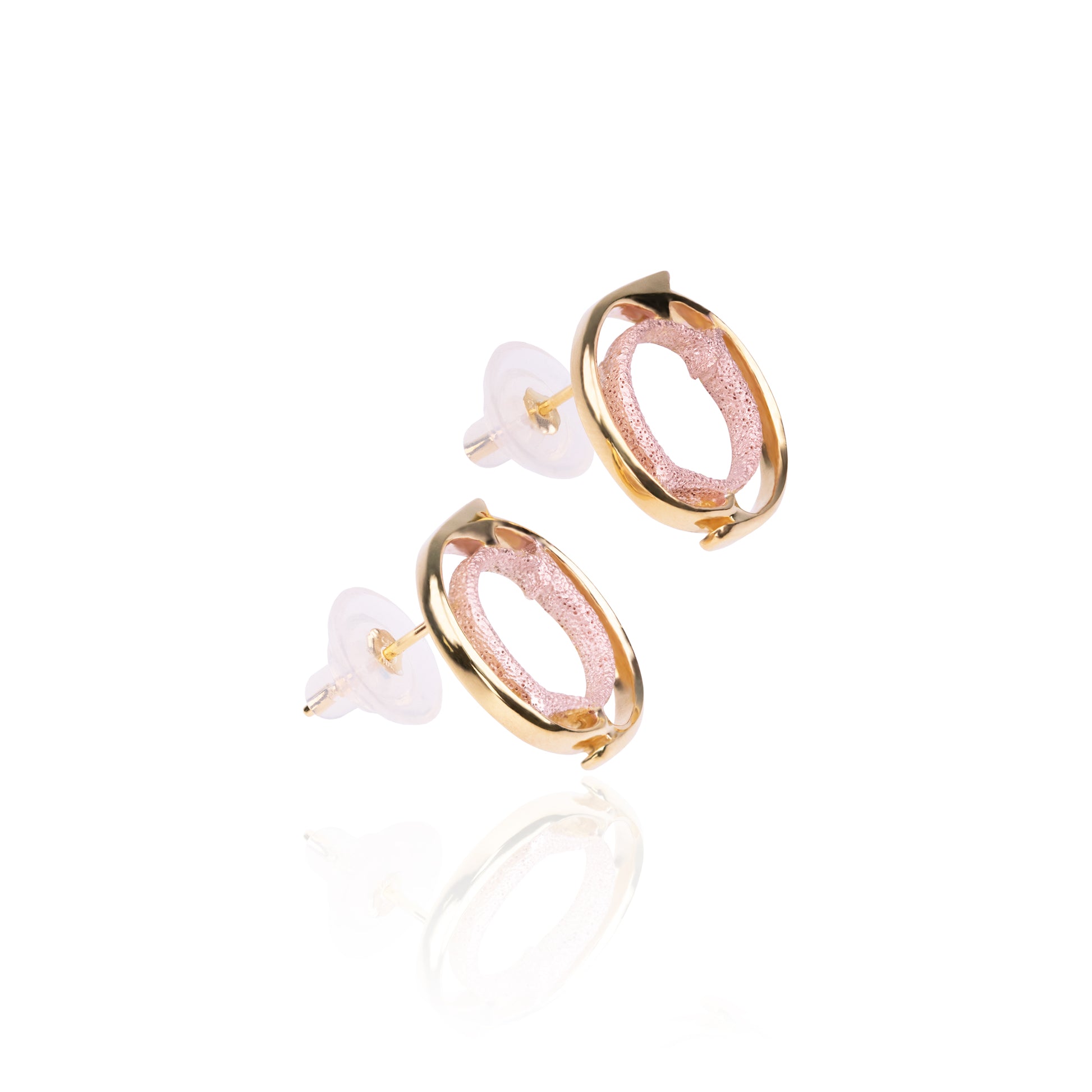 Orme-Brown Contemporary Fine Jewellery ethical Sunset Small halo stud earrings in sustainable recycled silver with gold plating