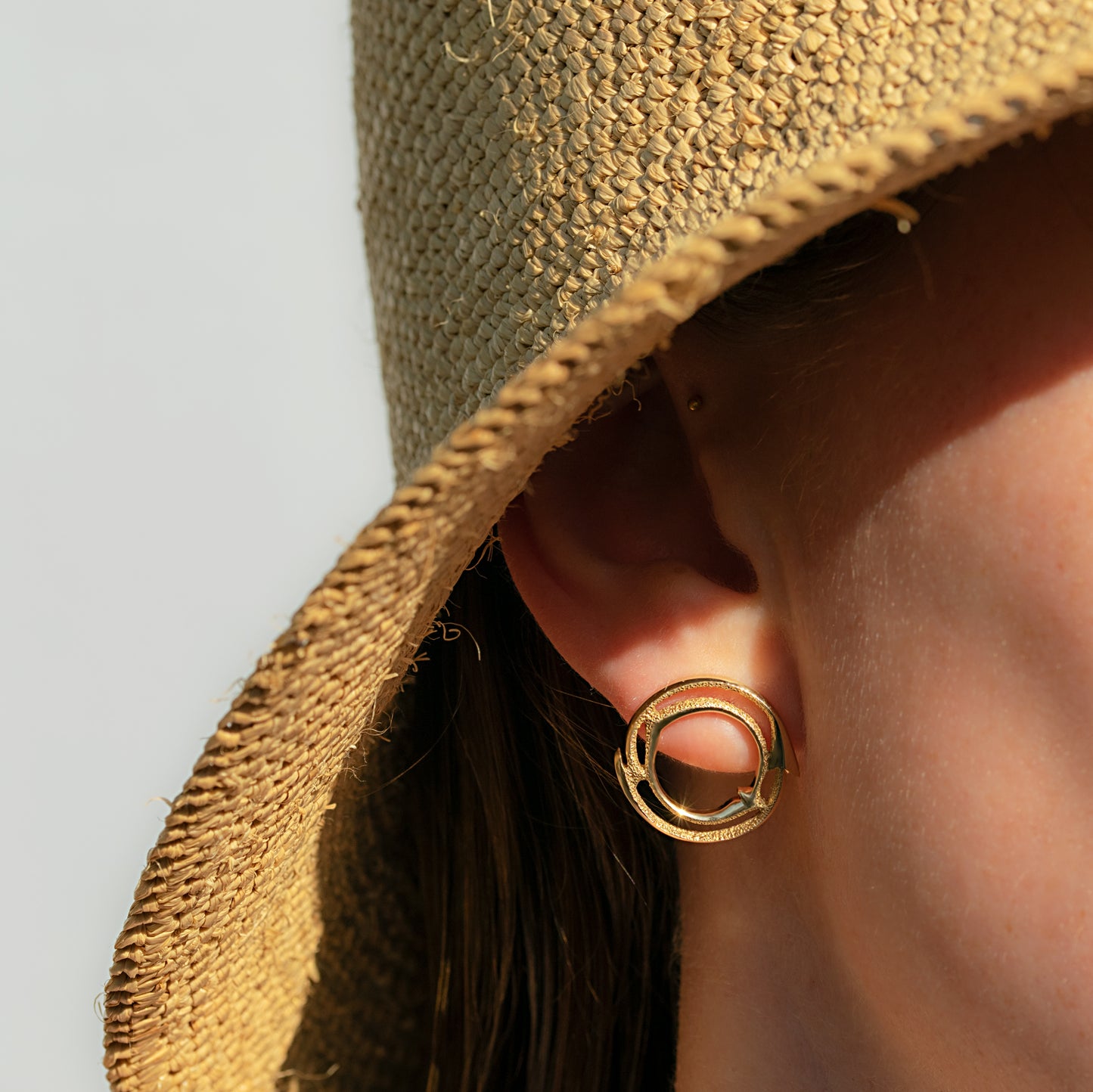 Orme-Brown Contemporary Fine Jewellery Ethical Small Halo Stud Earrings in sustainable recycled yellow gold