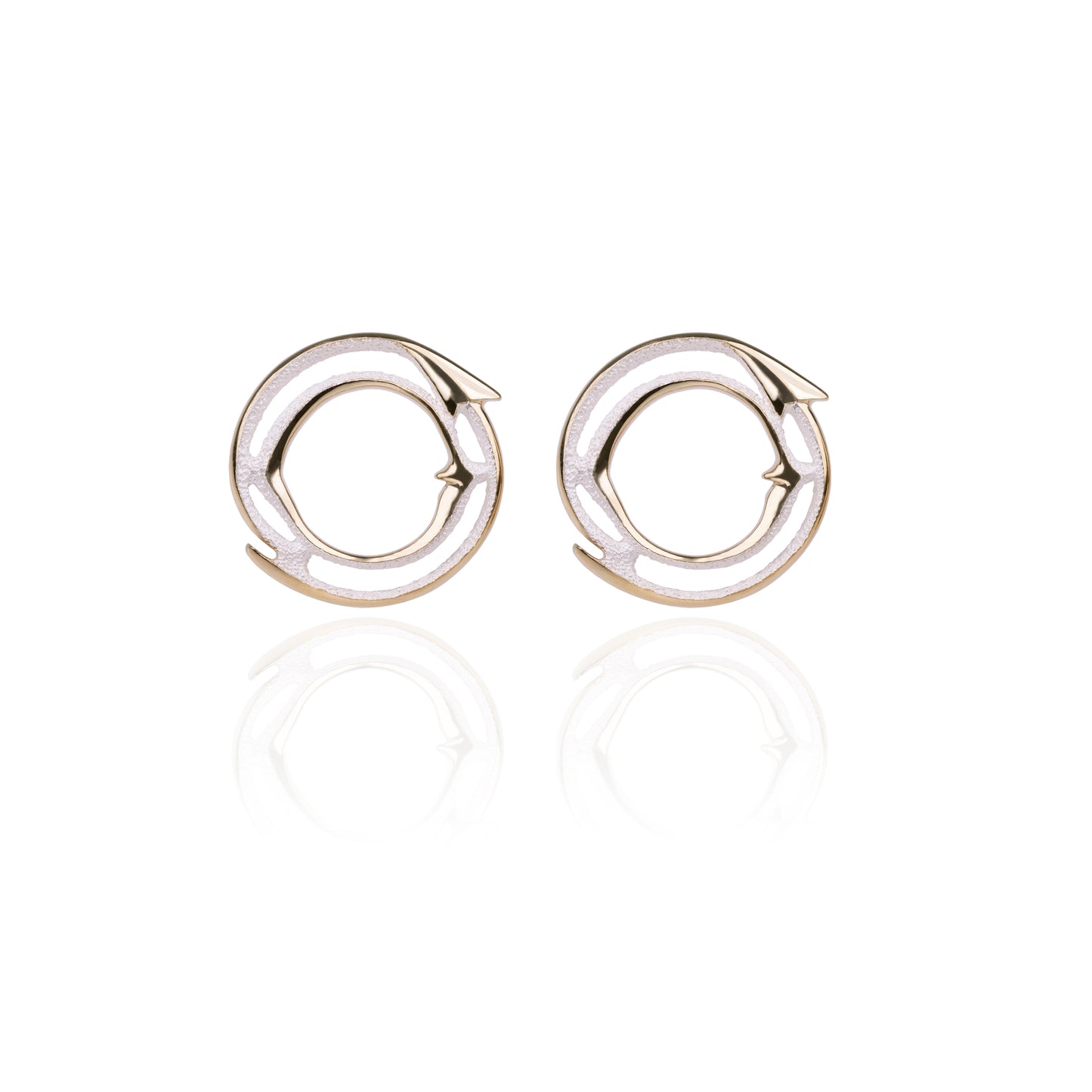 Orme-Brown Contemporary Fine Jewellery ethical Sunrise Small halo stud earrings in sustainable recycled silver with gold plating