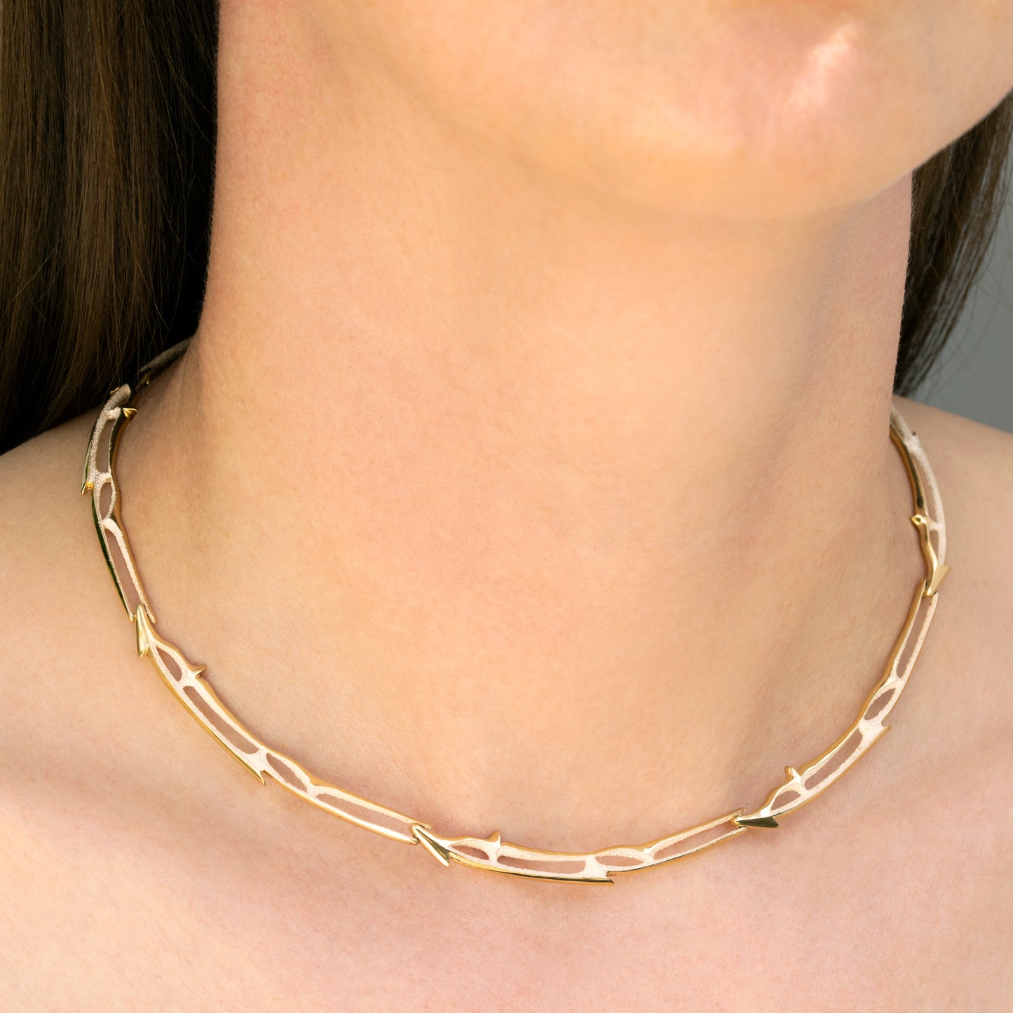 Orme-Brown Contemporary Fine Jewellery Ethical Luxury Arrow link necklace in sustainable recycled silver and gold